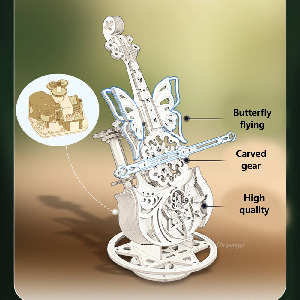 3D Wooden Cello Puzzle DIY Music Box Model Kit