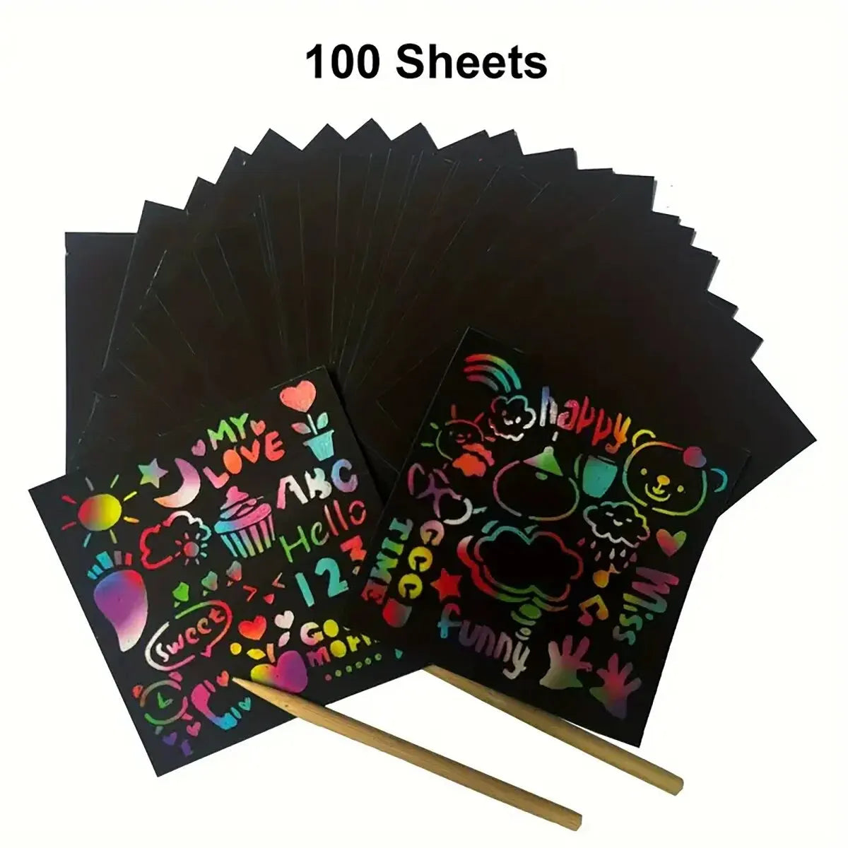 100pcs Magic Rainbow Scratch Art Cards Kit