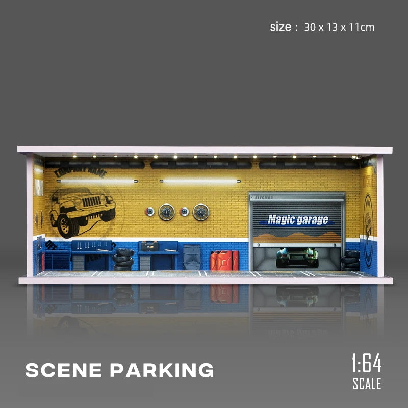 1/64 Scale Garage Model Scene with Lights – Diorama Decoration1/64 Scale Garage Model Scene with Lights – Diorama Decoration