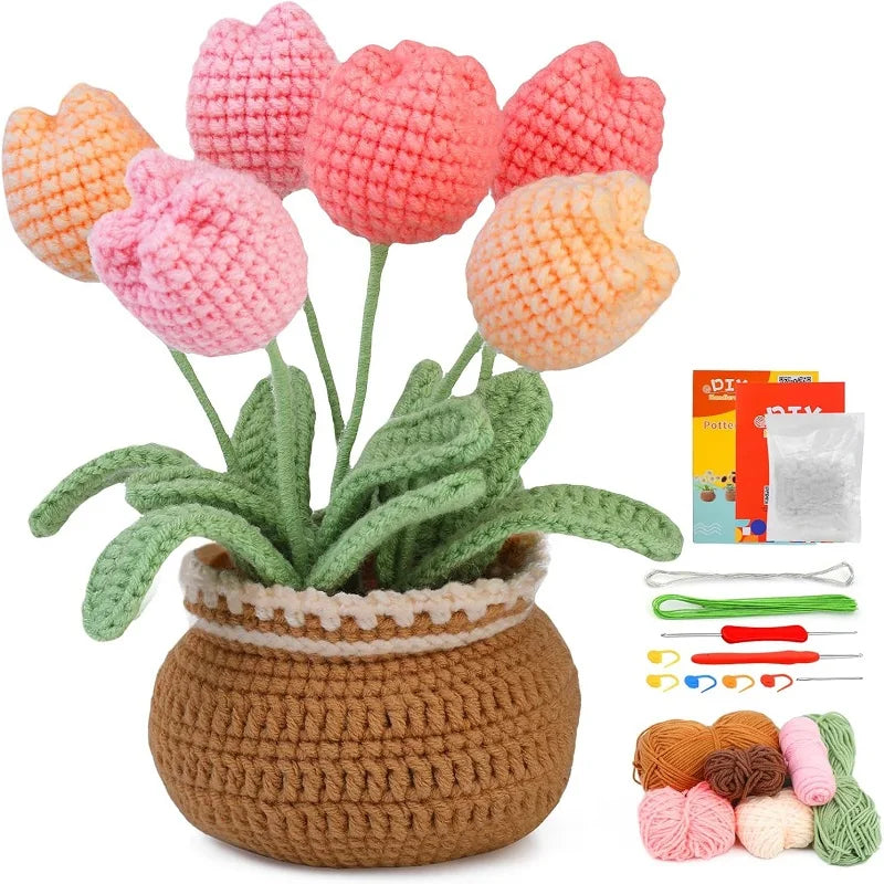 BUDDUR Beginner Crochet Kit of Flowers with Cotton Yarn and Instructions