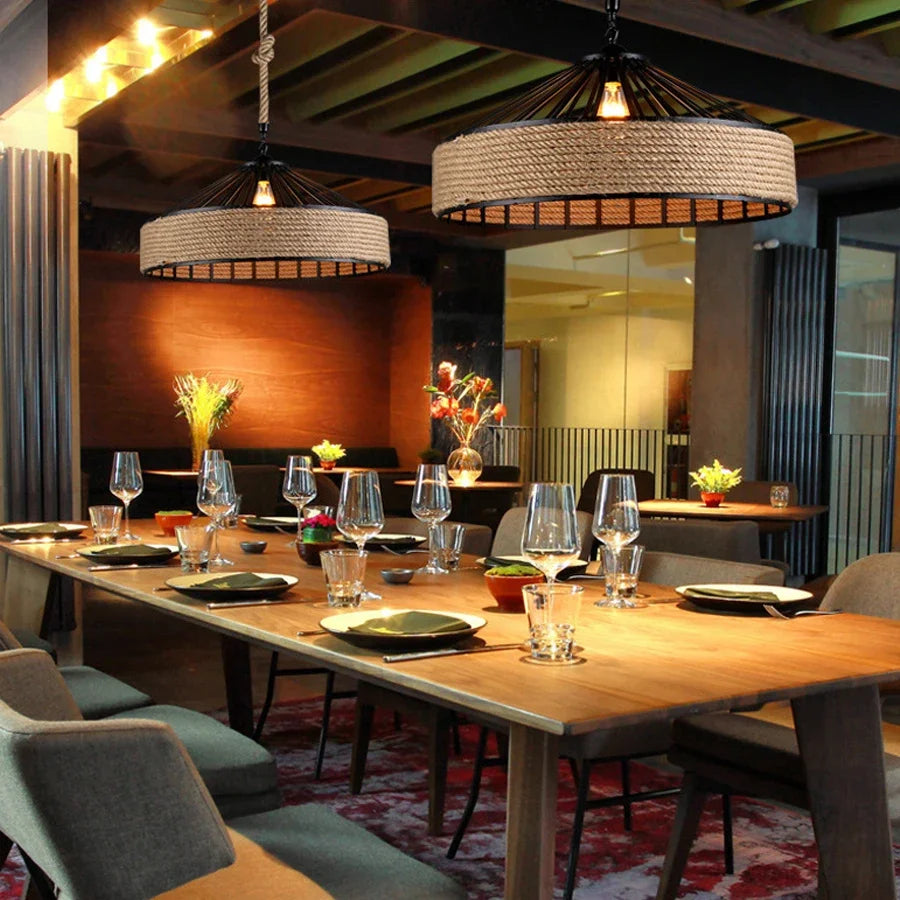 Classical Hemp Rope Pendant Lamp – Retro Industrial Ceiling Light