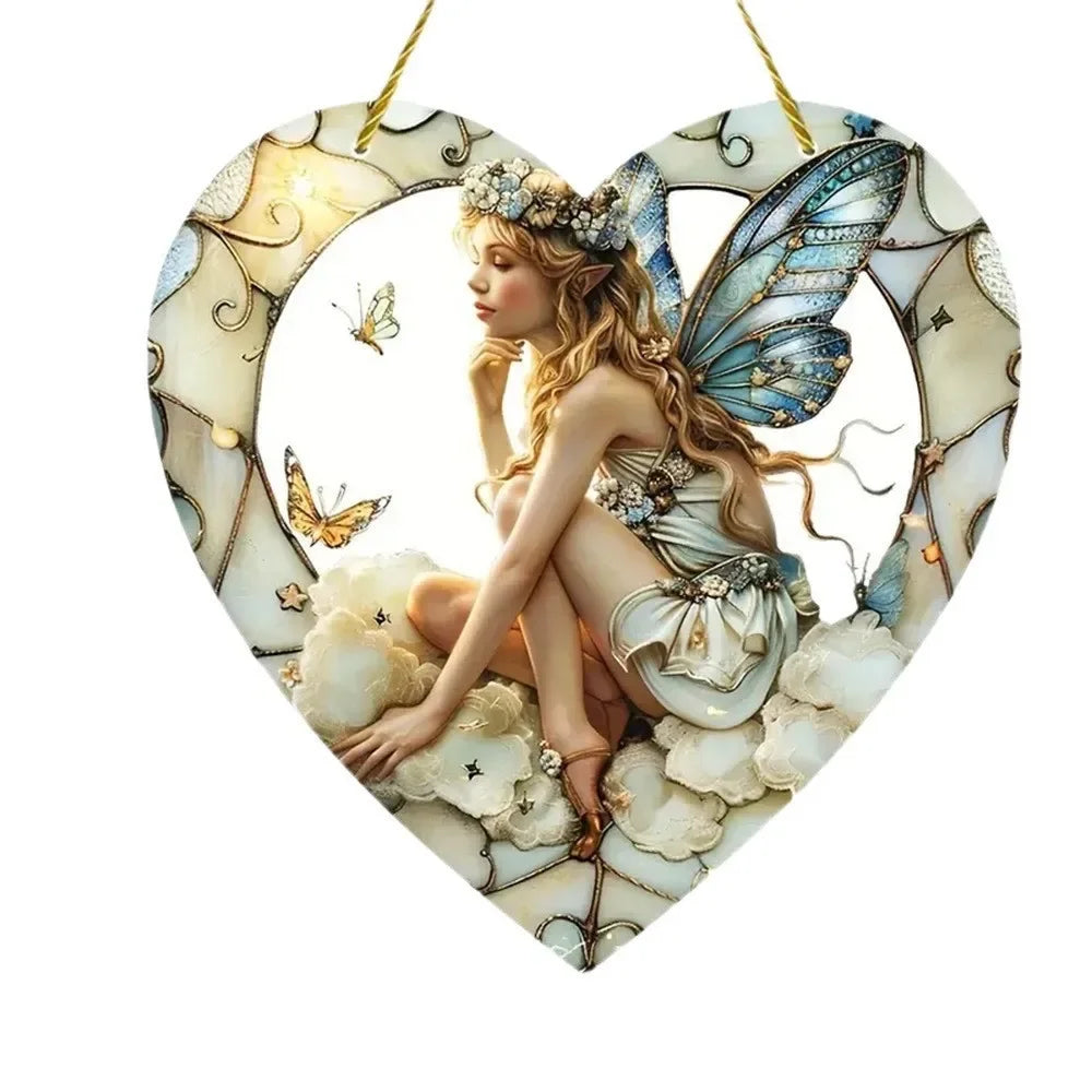 Magical Fairy Suncatcher Heart Acrylic Wall Hanging Decor