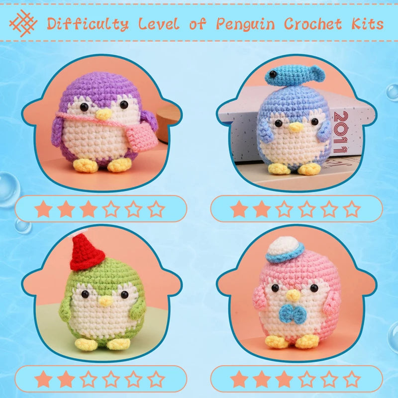 KRABALL Penguin Crochet Kit – Beginner Set with Video Tutorial