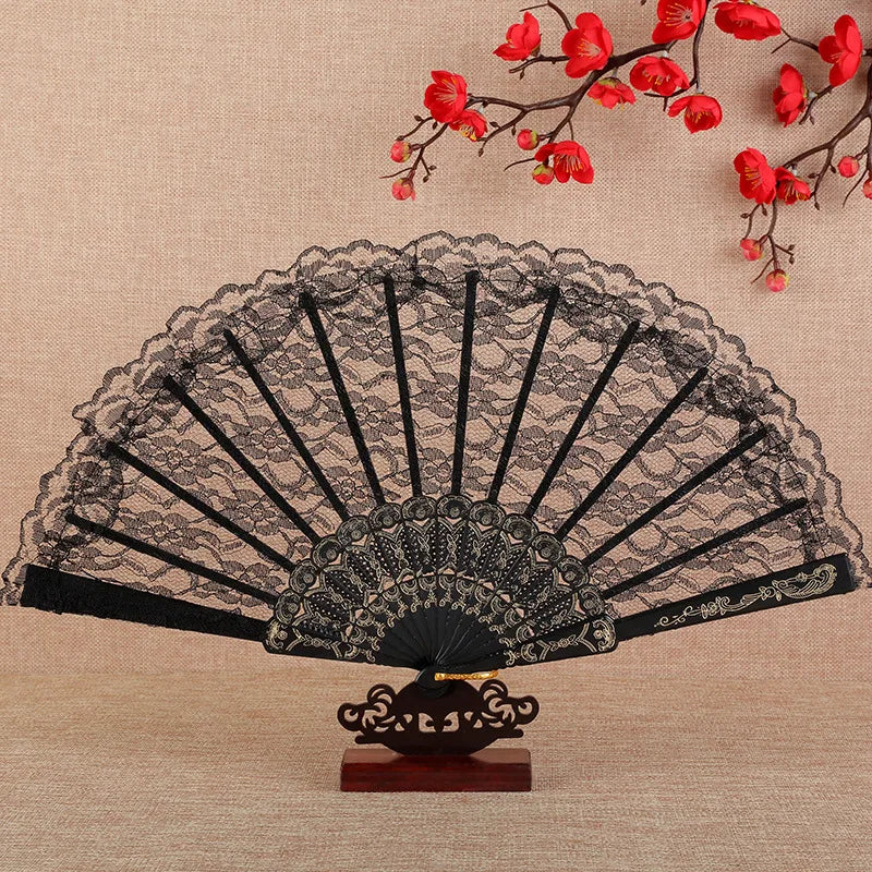 Retro Lace Folding Hand Fan for Dance and Decor