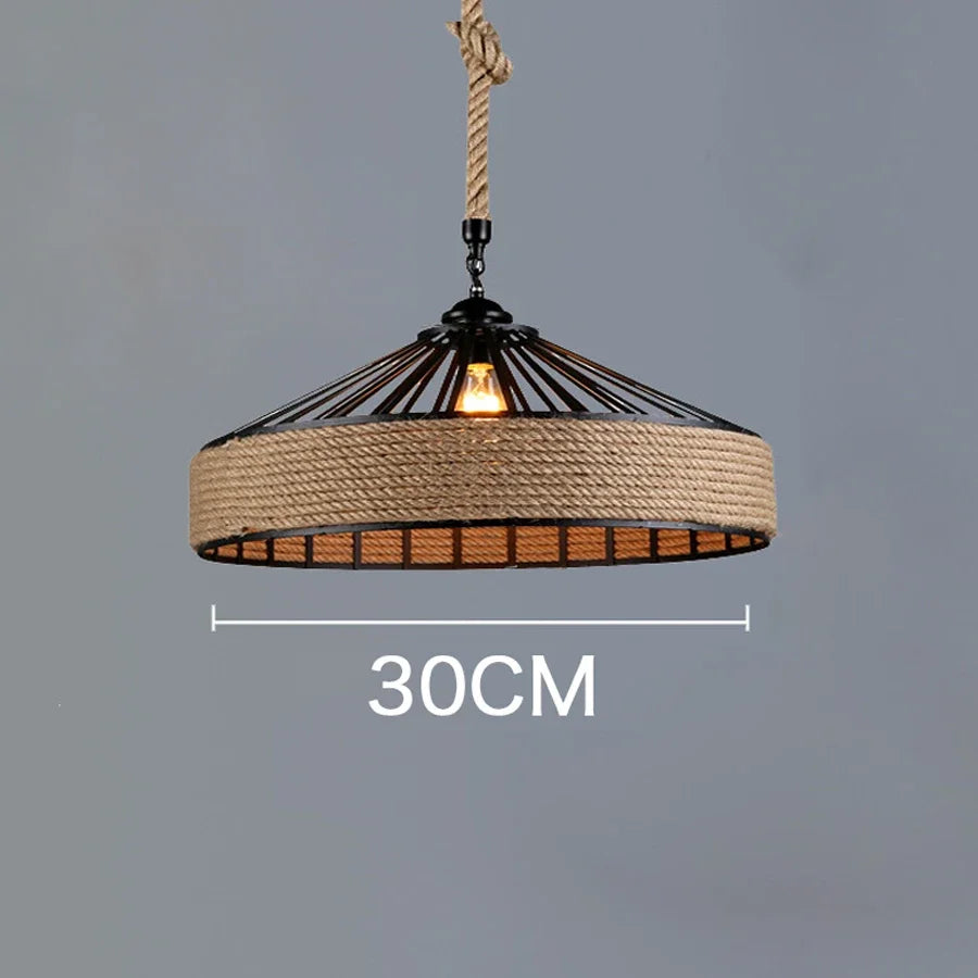 Classical Hemp Rope Pendant Lamp – Retro Industrial Ceiling Light