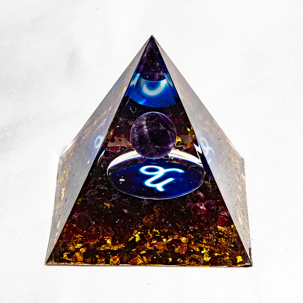 Crystal Energy Pyramid with Peridot and Amethyst for Chakra Healing