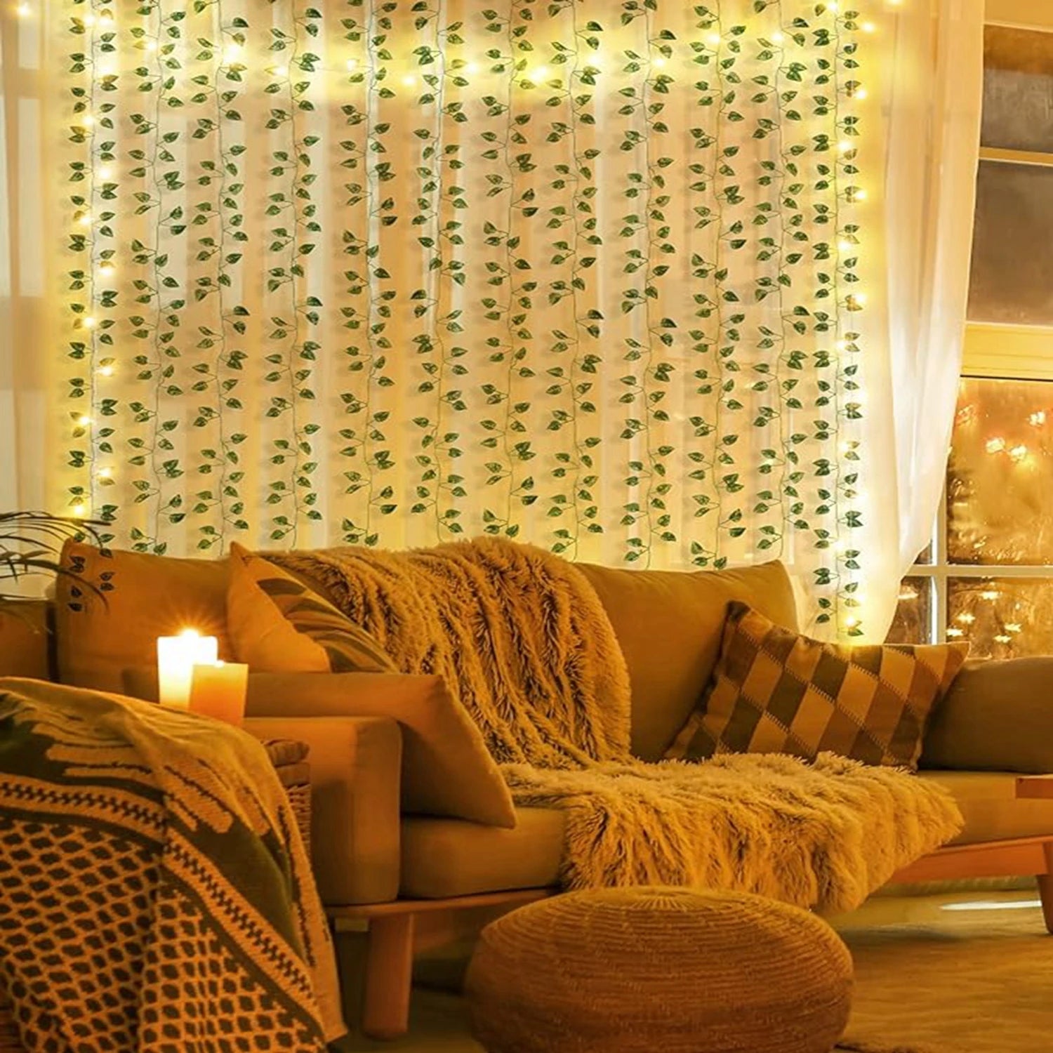 2M LED Green Vine with Artificial Leaves for Decoration