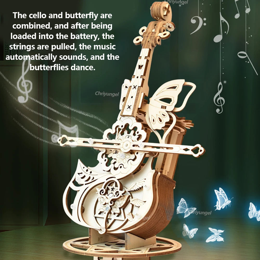 3D Wooden Cello Puzzle DIY Music Box Model Kit