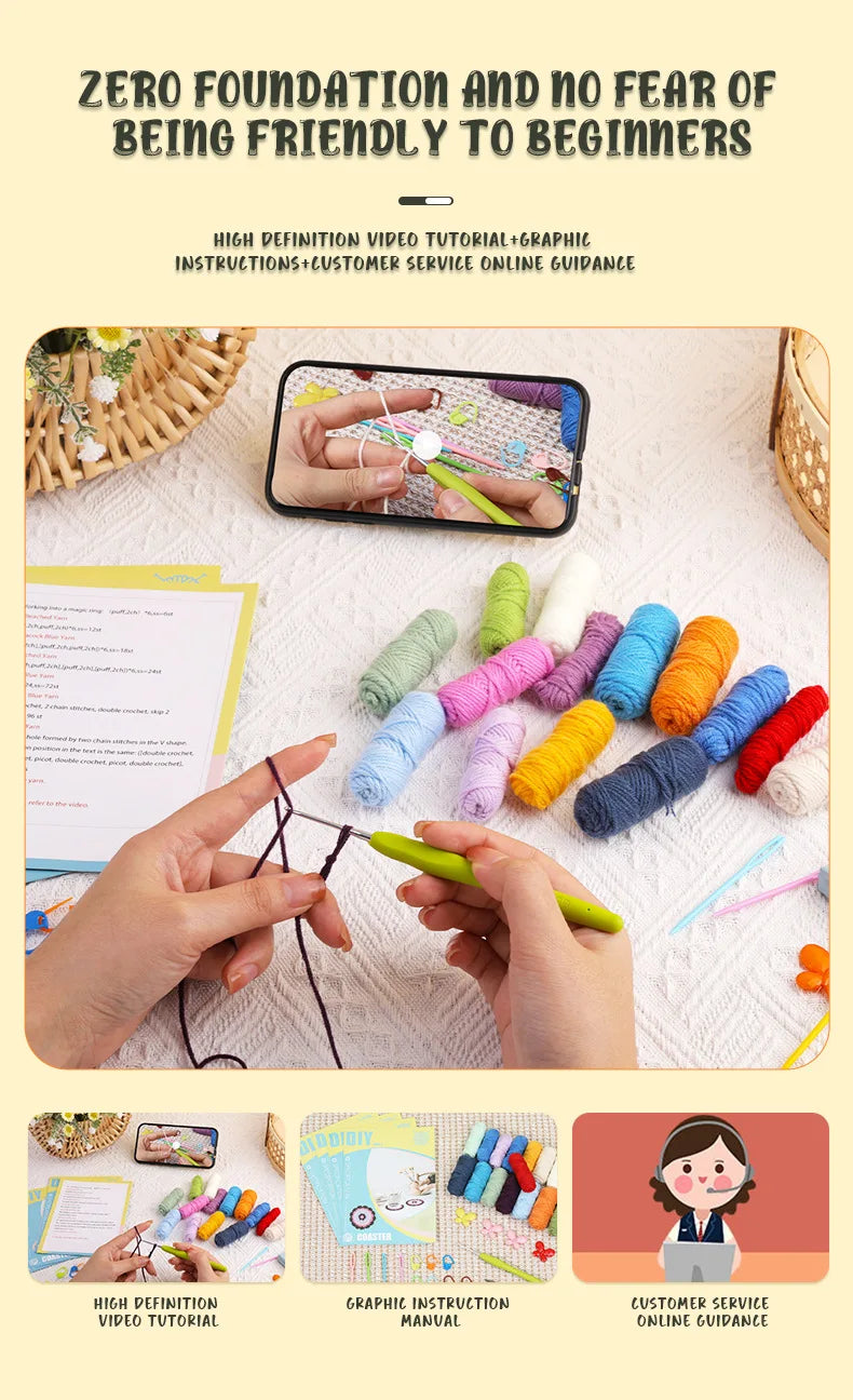 Hand-Knitted Crochet Kit for Coaster & Cap Mats