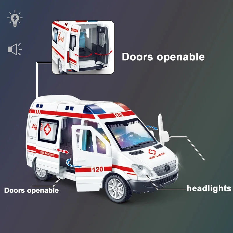 1:32 Diecast Emergency Vehicles – Ambulance, Fire Truck, Police Car