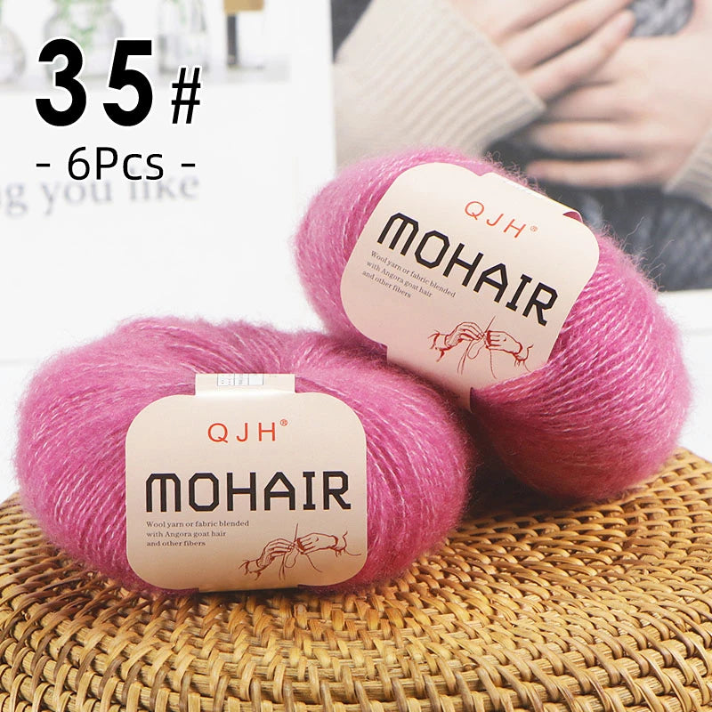 6pcs Soft Mohair Angora Yarn – Fluffy Lace Yarn for Knitting & Crochet (25g/pc)