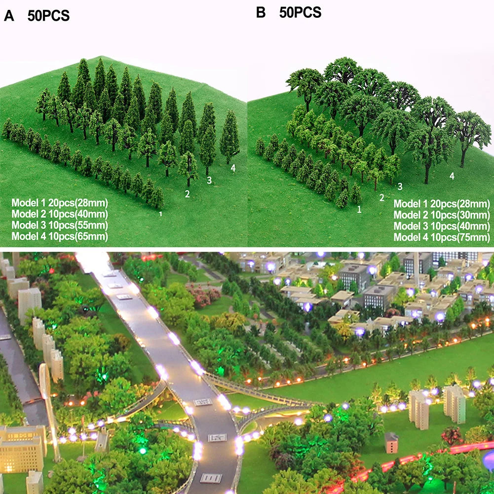 50pcs Miniature Train Scenery Trees