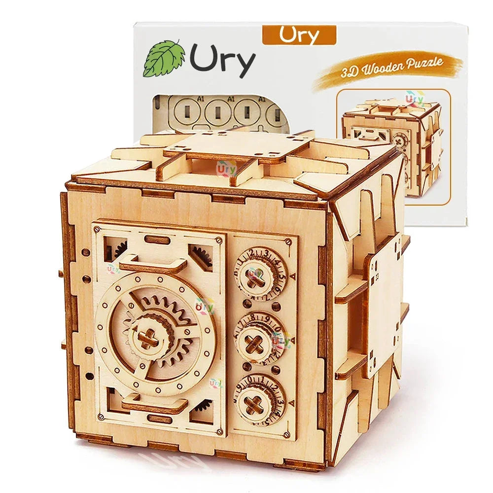 URY 3D Wooden Password Piggy Bank Puzzle