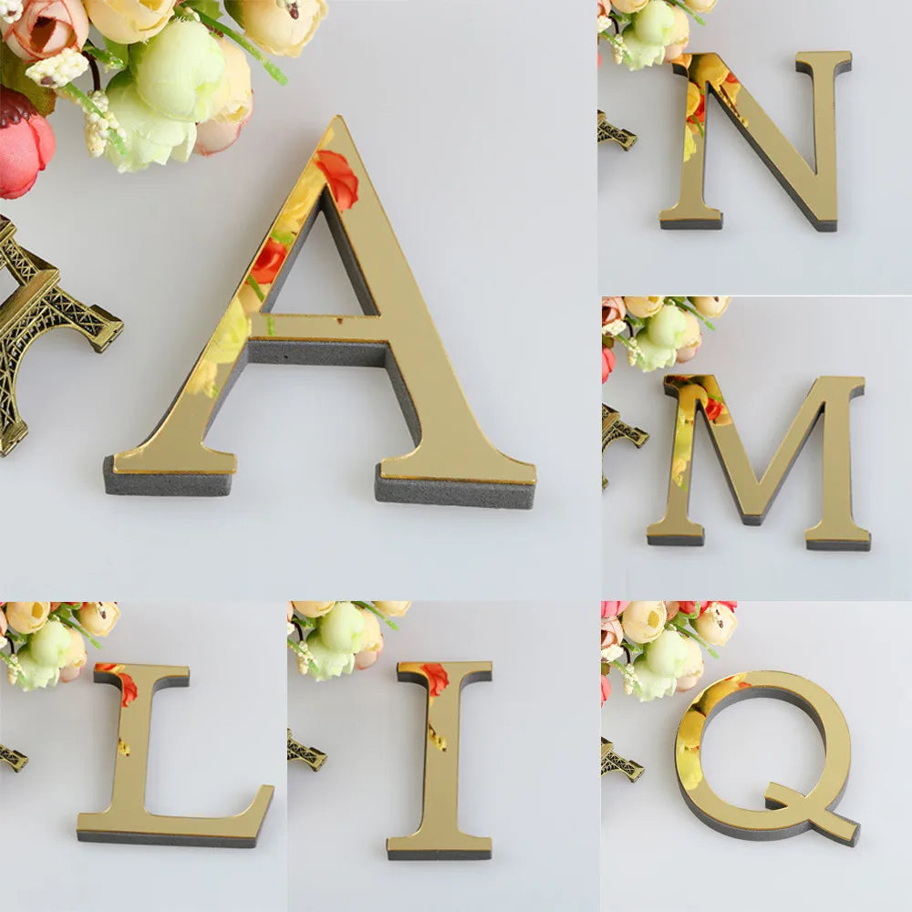 3D Mirror Acrylic Gold Letter Wall Stickers 10CM