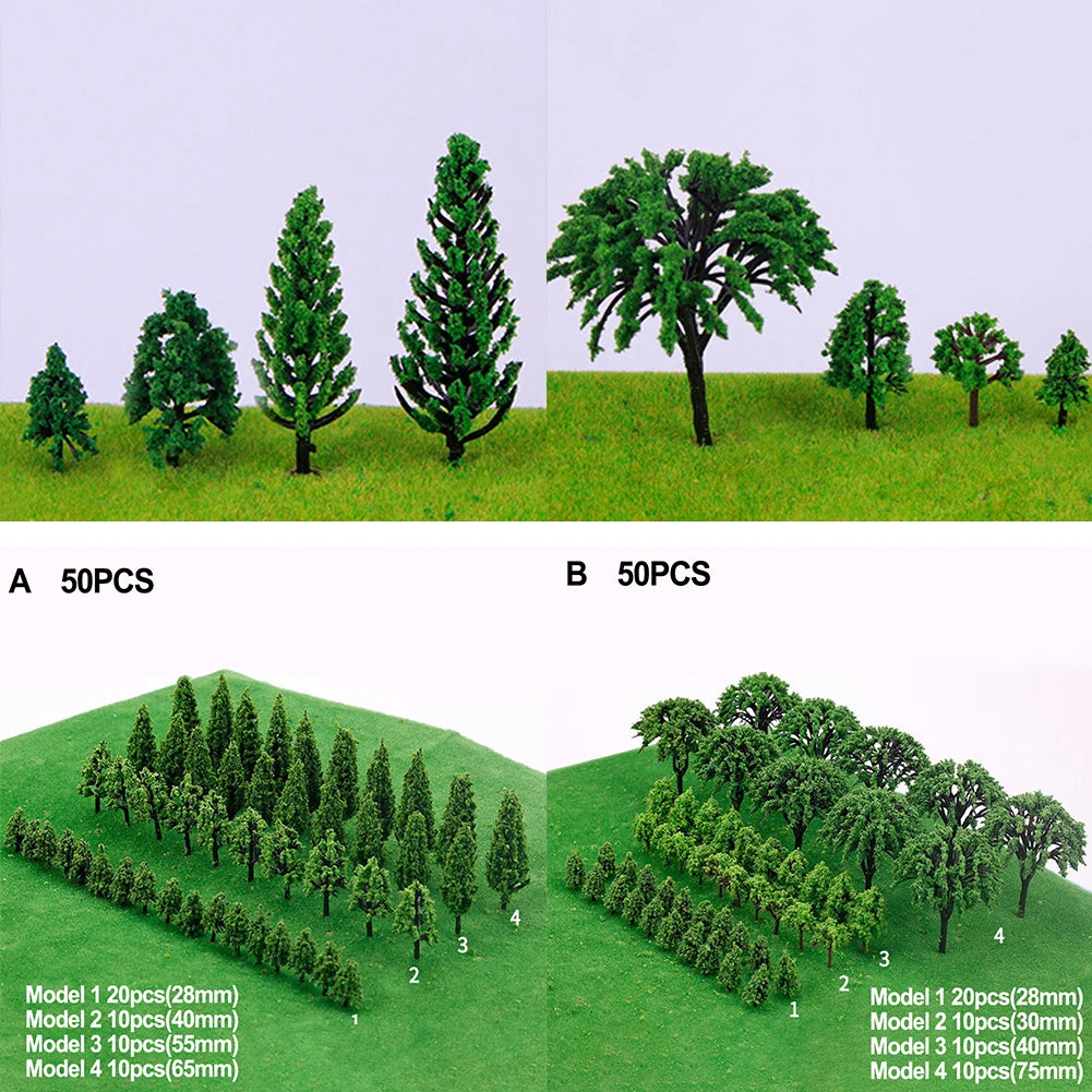 50pcs Miniature Train Scenery Trees