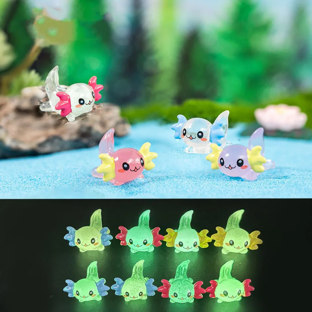 8-15PCS Glow-in-the-Dark Axolotl Miniatures for Microlandscape & Fish Tank Deco