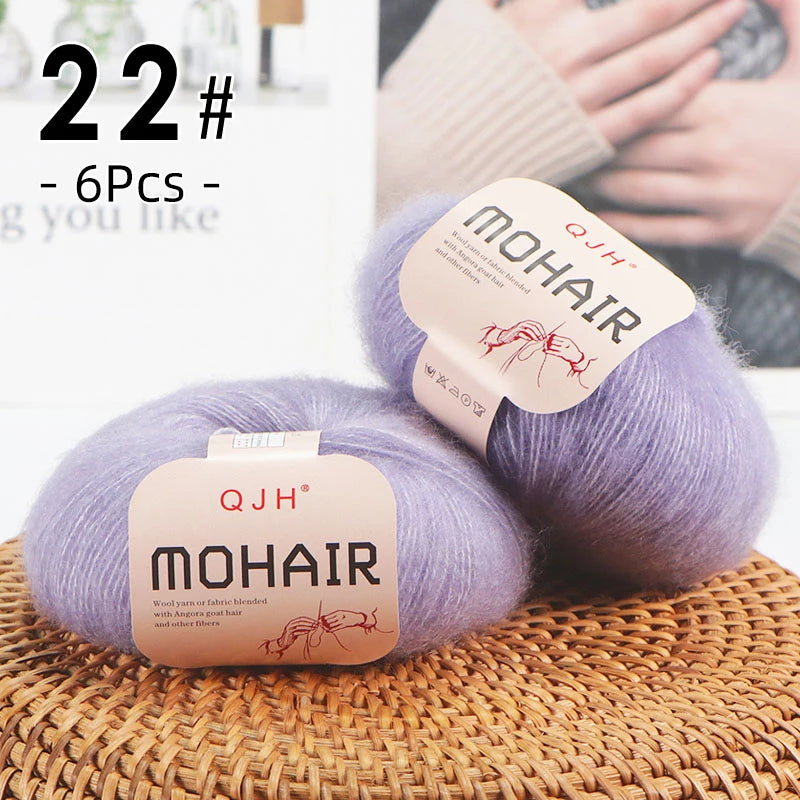 6pcs Soft Mohair Angora Yarn – Fluffy Lace Yarn for Knitting & Crochet (25g/pc)