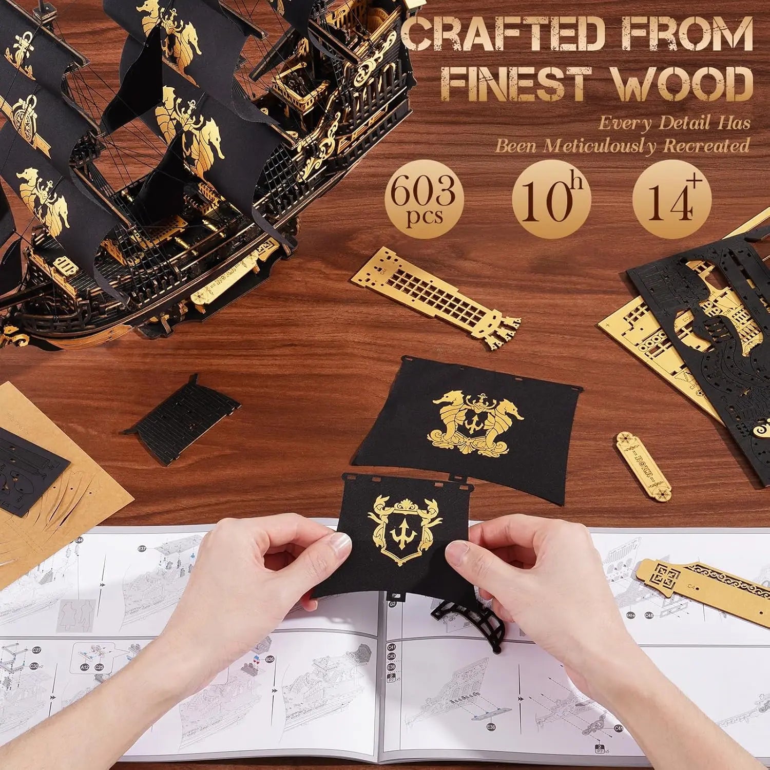 Robotime Rokr 3D Wooden Seahouse Barque Model Kit