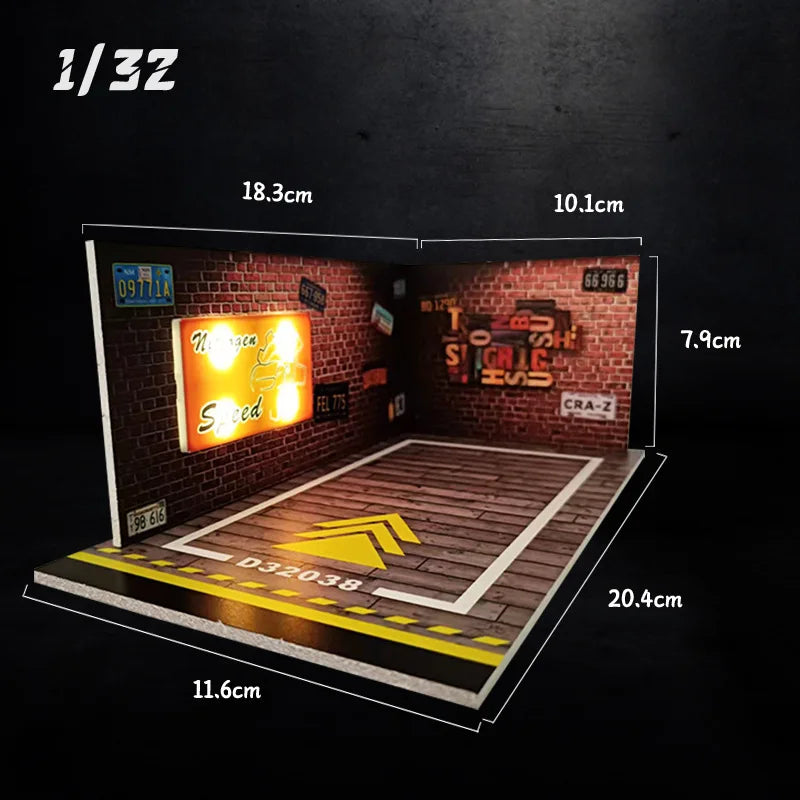 1/32 Scale Car Garage Diorama with LED Lights