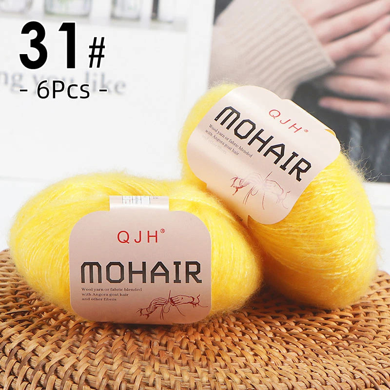 6pcs Soft Mohair Angora Yarn – Fluffy Lace Yarn for Knitting & Crochet (25g/pc)