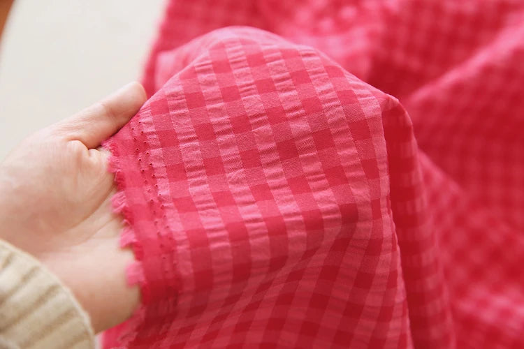 Pitaya Red Plaid Yarn-Dyed Cotton Linen Fabric 145x50cm