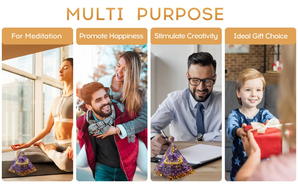 Crystal Energy Pyramid with Peridot and Amethyst for Chakra Healing