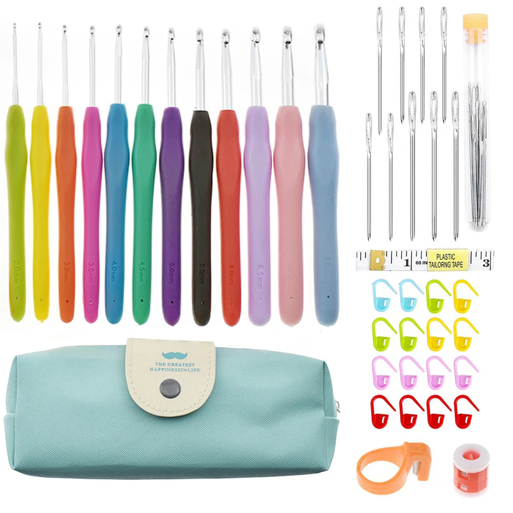 Aluminum Crochet Hook Set (2.0mm–8.0mm) with Storage Bag