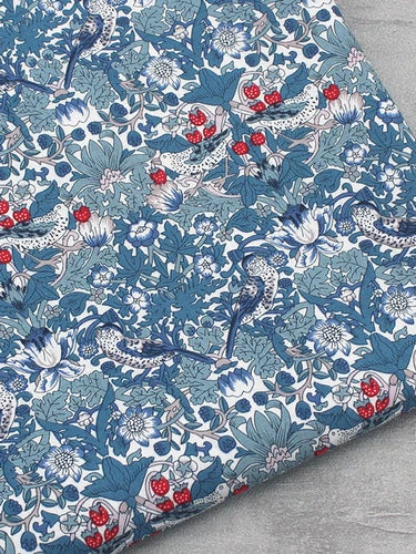 Blue White Porcelain Rose Cotton Poplin Fabric 140x50cm