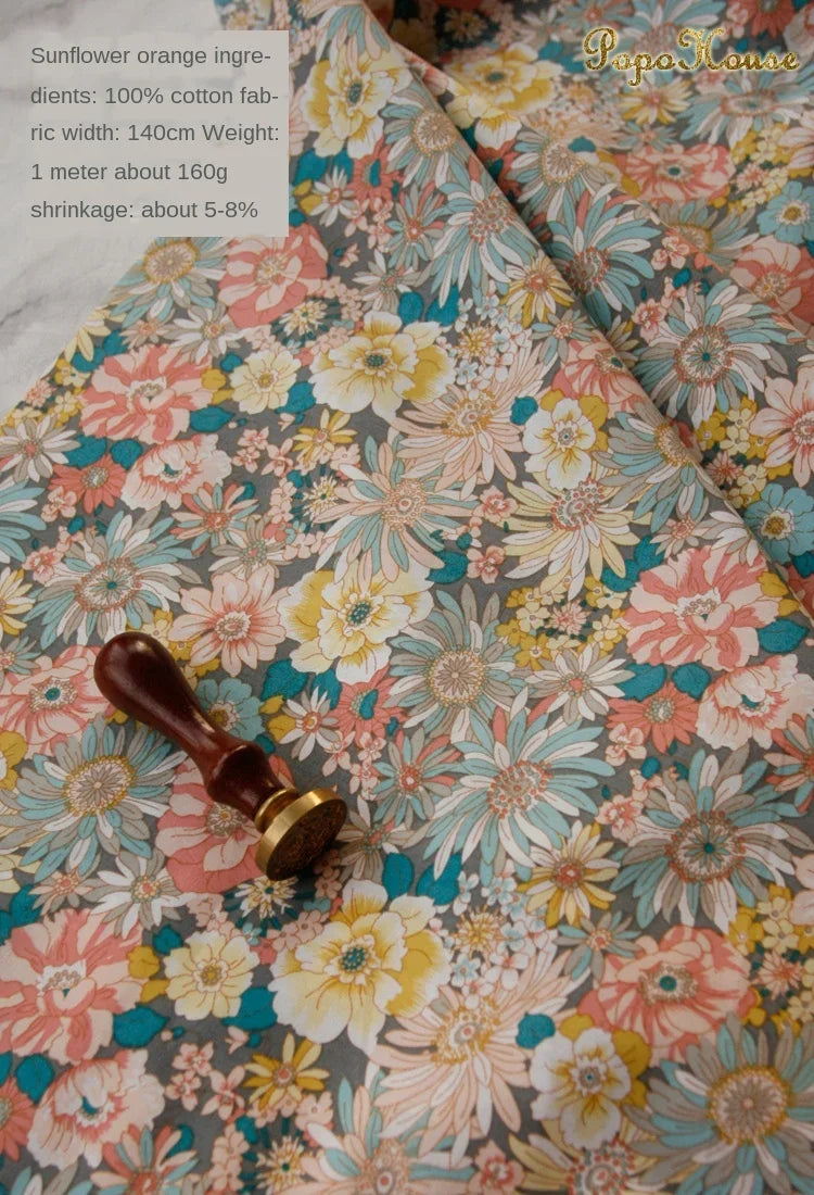 Blue White Porcelain Rose Cotton Poplin Fabric 140x50cm