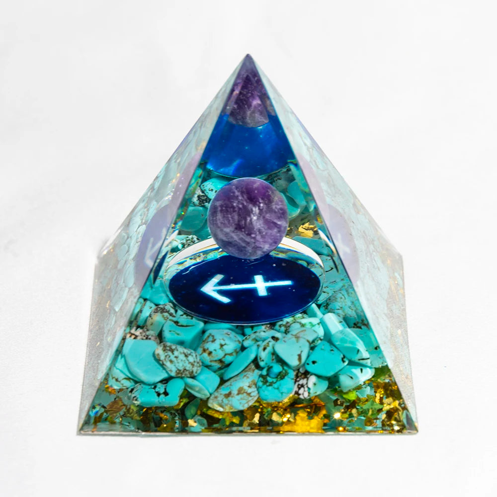 Crystal Energy Pyramid with Peridot and Amethyst for Chakra Healing