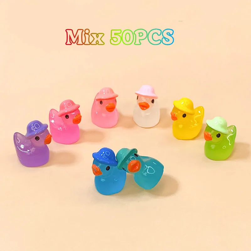 50pcs Luminous Mini Duck Figurines for Fairy Garden Decor