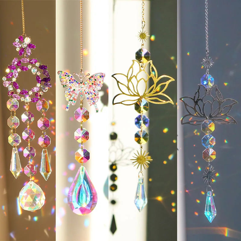 Crystal Sun Catcher with Moon, Butterfly, and Lotus for Home Decor