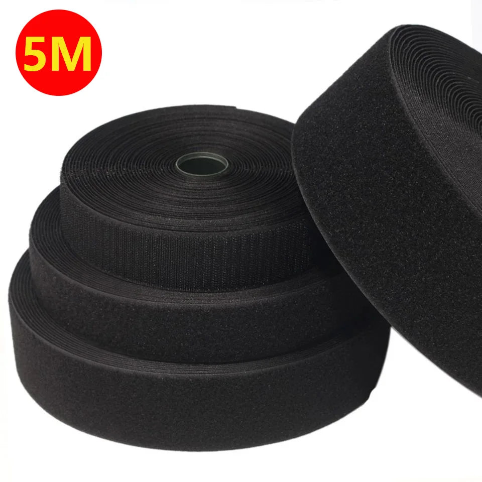 5M Sew-On Hook & Loop Fastener Tape – Black Nylon Strip