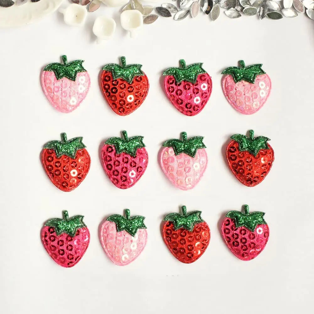 20pcs Sequin Strawberry Patches Sew-On Appliques