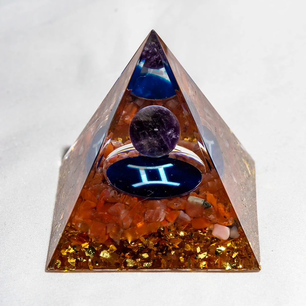 Crystal Energy Pyramid with Peridot and Amethyst for Chakra Healing