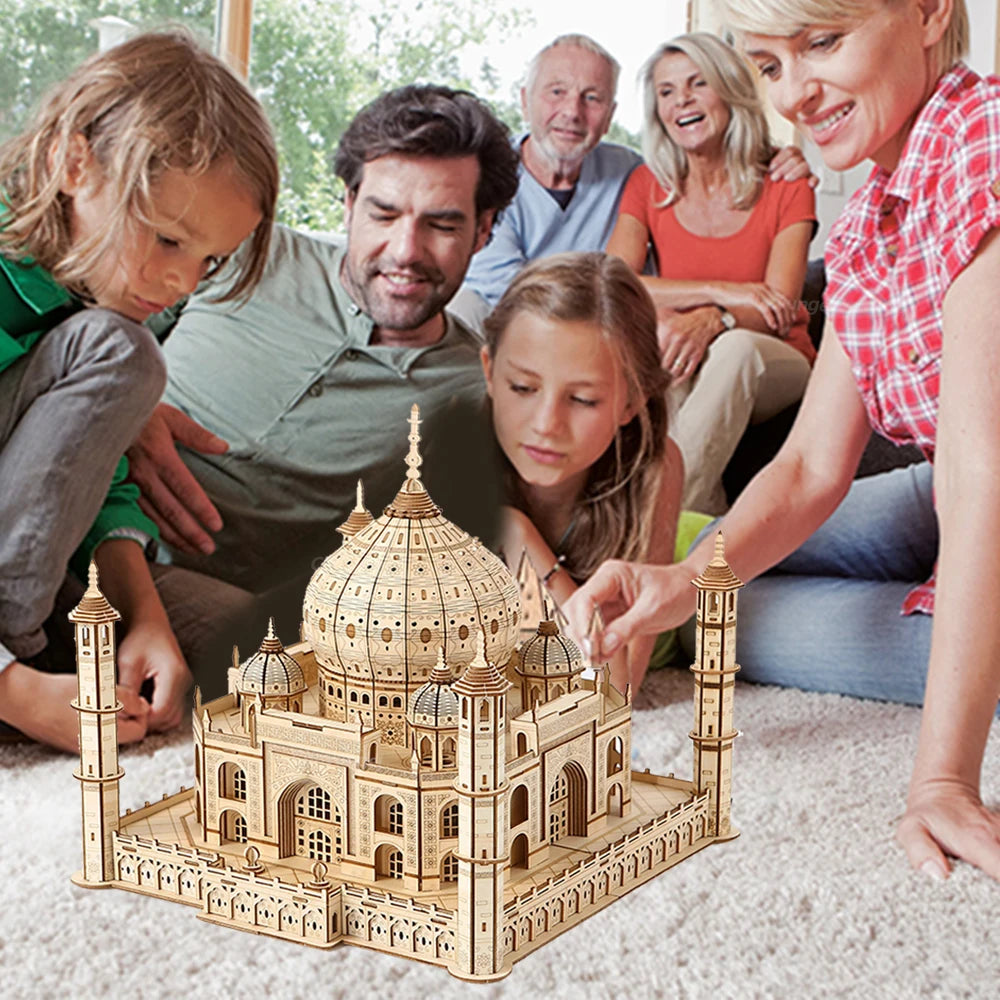 3D Wooden Puzzle Model – Castle & Taj Mahal Kit with Light